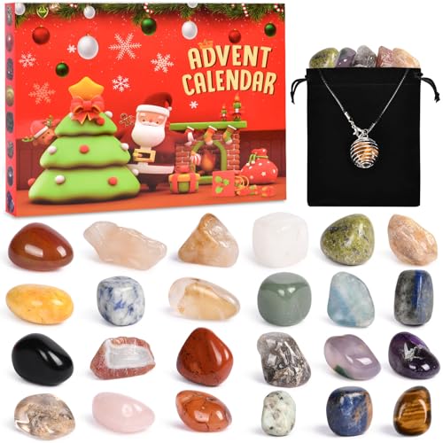 OSDUE Edelstein Adventskalender,2025 Weihnachten Kristalle Kalender Countdown Überraschungen 24 Stück Sammlung Gesteine und Mineralien Weihnacht Geschenk für Mädchen Jungen Geologie Enthusiasten