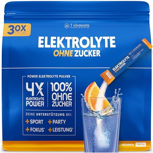 Elektrolyte OHNE ZUCKER • 30 Stück • 1390mg Elektrolyte für Sport und gegen Kater • Elektrolyt Pulver kalorienarm und zuckerfrei • Premium Power Electrolytes mit Orange-Geschmack – 300g