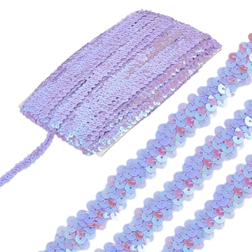 HOBBIESAY 12.5m Lila Flacher Glitzer Paillettenbesatz 20mm Breit Glitzernder Stoff Paillettenband Glänzender Paillettenbesatz Zum Basteln Nähen von Kleidung Heim Und Party Dekoration