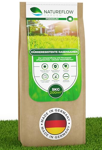 Rasensamen Schnellkeimend Trockenresistent - Dürreresistenter Rasen Made in Germany - Premium Grassamen bei Hitze und Trockenheit - Trockenrasen Samen 5kg