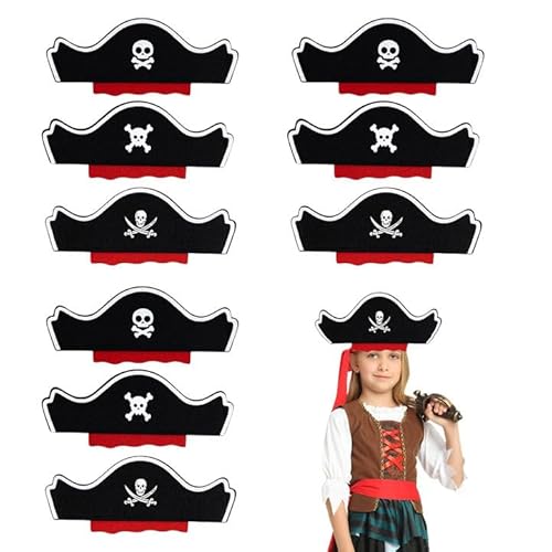 XNIVUIS 9 Stück Piratenhut für Kinder, Piraten Hut für Kindergeburtstag für Jungen Mädchen, Filz Piratenhut Piraten Kostümzubehör Pirat Accessoires für Halloween, Piraten-Mottopartys, Cosplay