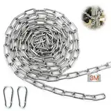 Mbsomnus Gliederkette Meterware mit Karabiner 3M Φ3 mm Metall Ketten Stahlkette Verzinkte Kette Meterware Rundstahlkette Schwere Ketten für Wäscheleine Hundekette Schaukeln Hängesessel Stahl