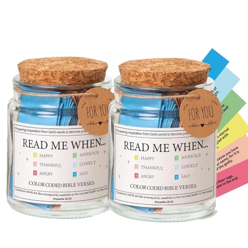 Bible Verses in a Jar,Glass Scripture Prayer Jar with Coloring Bible Verse,Christian Gifts Church Biblical Faith Based Valentines Gift,Read Me When Bible Verses Jar for Emotions and Feelings (2PC)