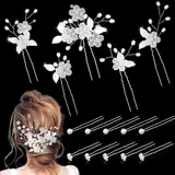 Haarschmuck Hochzeit Set,15 Stück Braut Haarschmuck Perlen,Haarnadeln Hochzeit Silber,Brautschmuck Haare mit Kristall Blumen,U-förmige Haarspange Hochzeit mit Strasssteine für Braut