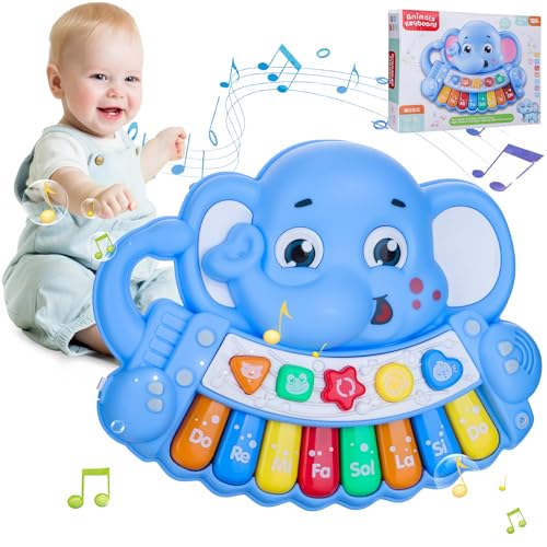 Kairey Baby Piano Spielzeug, Elefant Spielzeug Klavier mit Licht & Tierstimmen Musikalische Spielzeuge für 18+Babies Monate Kinder Keyboard Spielzeug für Jungen Mädchen Weihnachten Geburtstag Geschenk