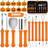 HYOJCWU Halloween Kürbis Schnitzset, 22 Stück Schnitzwerkzeug Kürbis Professionelles Edelstahl DIY Kürbis Schnitzwerkzeug mit Aufbewahrungstasche und 10PCS Carving-Schablonen für Kinder und Familie