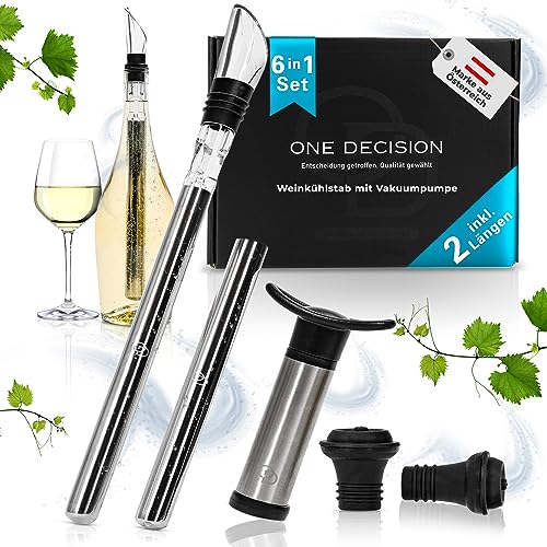 One Decision deluxe Weinkühlstab 6in1 Set | inkl 2 Längen Edelstahl | Weinkühler Stab+Vakuumpumpe+Ausgießer | Geschenkideen Frauen, Geschenke Männer