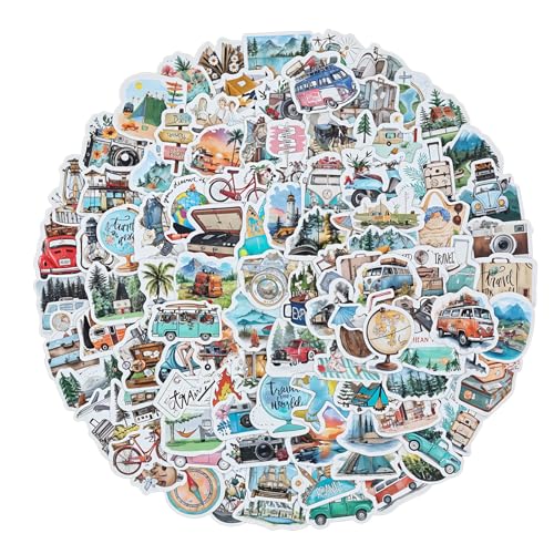 AOZUO 100 Stück Reiseaufkleber, Reise Scrapbooking Aufkleber Mini Größe Travel Stickers Journaling Aufkleber Zubehör für Notizbuch, Fotoalbum, Wasserflaschenalbum, Handyhülle, Laptop