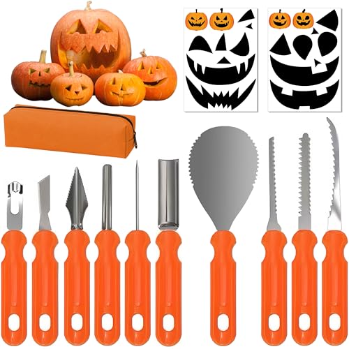 13 stück Halloween Kürbis Schnitzset carving set - Professionelle Pumpkin Schnitzmesser, DIY Halloween Dekoration Edelstahl Kürbis Schnitzwerkzeuge für Kinder und Familie