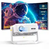 Beamer [Elektrischer Fokus und Auto Keystone] 4K Full HD 1080P Unterstützt,WiFi 6 und Bluetooth Mini Beamer, 300 Zoll, 360-Grad-Drehbar Beamer, Ideal für Heimkino und Outdoor, Kompatibel mit Handy,PC