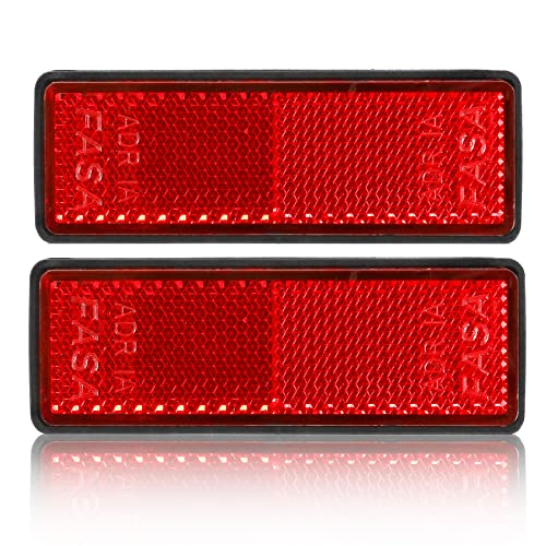 AGRISHOP 2X Rot Rechteckige Reflektoren Selbstklebend,97.7x32x9mm, Rückstrahler für Traktor Wohnwagen Streuscheibe Anhänger Katzenauge,Rot Rear Reflektor (Eckige/Selbstklebend/2Stück)