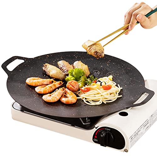 Koreanische Grillpfanne Flache Induktions-Grillplatte für Grillplatte - Beschichtete, runde, antihaftbeschichtete Oberfläche, gleichmäßige Wärmeleitung, Outdoor-Öfen, Küchenherde, elektrische Kochfe