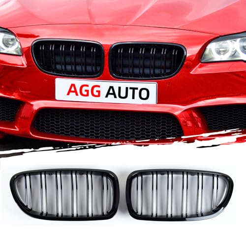 AggAuto Glänzend Schwarz Kühlergrill, Front Nieren 6-Doppelstab für BMW Serie 5, F10/F11, 2010-2016, 2011-2016