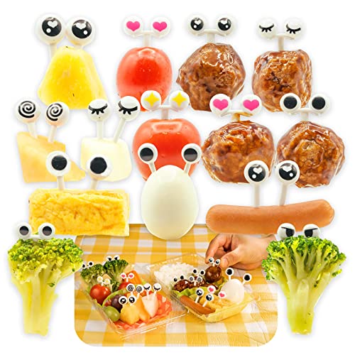 XIXKOLYU 50 Pieces Food Picks Cute Mini Eyes Fruit Forks Kids Plastic Bento Box Accessories for Children/Adults Cute Bento Box Accessories