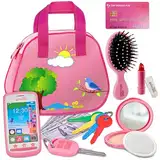 Spielhandtasche für Kinder mit Zubehör – Handtaschenspielzeug mit Spiel-Make-up, Schlüsseln, Smartphone und Verkleidungsspielzeug kleine Mädchen und Kleinkinder
