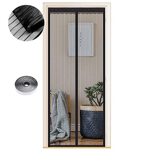 Fliegengitter Tür Magnet Insektenschutz, Verschiedene Größen,75 x 220cm, Magnetvorhang ist Ideal für Balkontür Wohnzimmer und Terrassentür, Kinderleichte Klebemontage Ohne Bohren, Schwarze Streifen