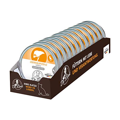 Dr. Link Spezial-Diät Katzenfutter speziell für die Leber, Proteinquelle Huhn & Pute, für Katzen & Kater - Stoffwechsel, Elektrolytausgleich, Unterstützung der Leberfunktion - 12x85g Schale