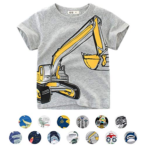 Unisex Baby T-Shirt Baumwolle Süß Karikatur Tier Muster Tops für 1-7 Jahre Alt (5-6 Jahre, Grau Bagger)