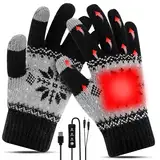 Aytop USB beheizte Handschuhe, Full Fingers Heizung warme Handschuhe mit 3 Temperaturstufen elektrische Handwärmer Handschuhe für kalte Winter gestrickt Laptop Handschuhe Fäustlinge für Männer Frauen