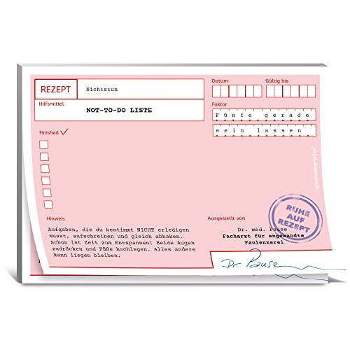 KULTFAKTOR GmbH Rezeptblock Ruhe auf Rezept Not to-Do-Liste rosa-Weiss 10,5x14,8cm Einheitsgröße