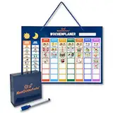 MeinSchlaufuchs® Wochenplaner Kinder - Montessori Magnettafel inkl. 250 Magnete, Aufbewahrungsbox, Kordel & Stift - beschreib- & abwischbar - Lernspiele ab 3 Jahre - Einschulung Geschenk