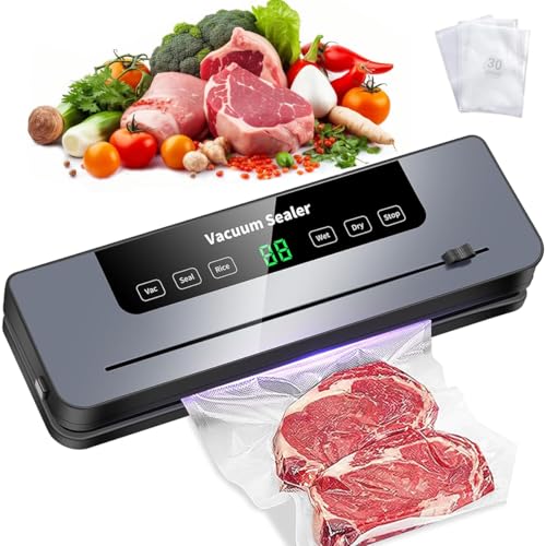 Vakuumiergerät, Vakuumierer 5 in 1,starker Lebensmittel-Vakuumiergerät für frische Lebensmittel, trockene/nasse Lebensmittel, 30-Vakuumbeutel und eingebautem Cutter (schwarz)
