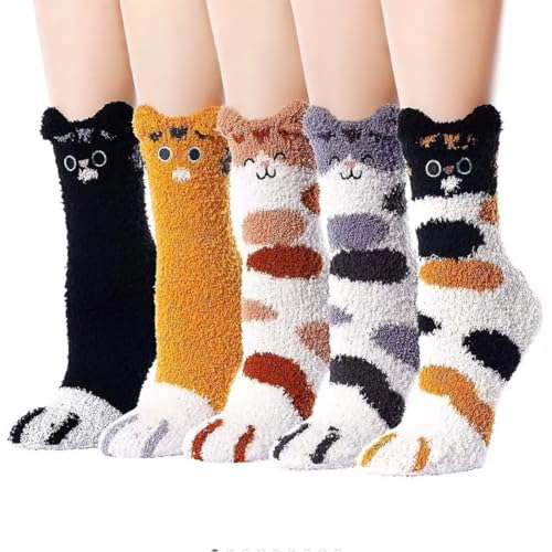 Kuschelsocken Damen Flauschige Socken, 5 Paar Kuschel Socken Warme Wintersocken, Dicke Socken Damen Weihnachtssocken Haussocken, Schlafsocken Damen Plüschsocken, Kuschelige Socken Damen Thermosocken