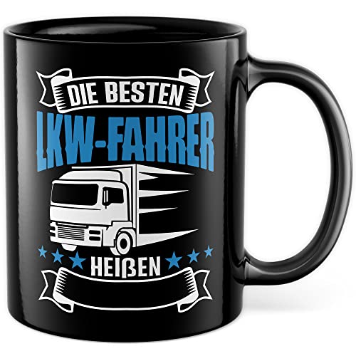 LKW Tasse personalisierbar Lkw Fahrer Kaffeetasse anpassbar Kaffee-Becher mit Wunsch Name lustig Geschenkidee persönlich Fernfahrer Geschenk Lastwagen Spediteur Custom Tasse mit Spruch (Schwarz)