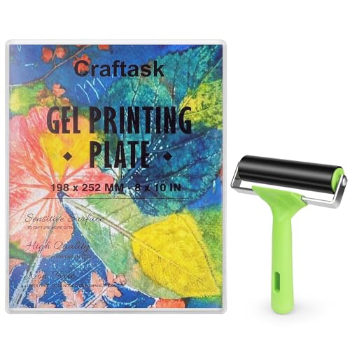 Wiederverwendbare Gel-Druckplatte – 20,3 x 25,4 cm Gelplatte mit Pressgummi-Brayer-Walze, Druckzubehör für Kartenherstellung, Kunst und Handwerk, Scrapbooking und Journaling