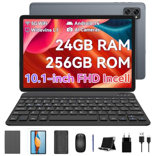 BESTTAB A20 Tablet mit Tastatur, Gaming Tablet 10 Zoll, Android 14 Tablet Octa-core, 24GB RAM + 256GB ROM(2TB TF), 5G WiFi Tablet Pc,1920x1200 FHD+IPS, 8MP+5MP Kamera 5000mAh Typ-C/GPS/BT5.0/OTG