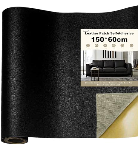 Wellzenith® Kunstleder selbstklebend,Leder Patch Selbstklebend, Leder Reparatur Patch Lederreparaturband für Möbel, Sofa, Autositze, Taschen, Lederreparatur und Renovierung (Schwarz, 150 X 60 CM)