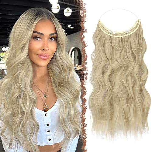 FESHFEN Secrets Hair Extensions Lange Gewellt Aschblond Haarverlängerung Invisible Secret Haarextension Synthetik Haare Unsichtbarem Haarteile für Frauen 40 cm