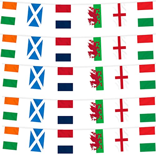 Six Nations Rugby-Wimpelkette, 18 hochwertige bedruckte Wimpel, 6 m lang, Flaggen von England, Schottland, Wales, Irland, Frankreich und Italien, ideal für Kneipen, Clubs und Gartendekorationen