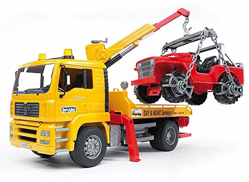 bruder 02750 - Man TGA Abschlepp-LKW mit Geländewagen - 1:16 Abschleppwagen, Abschlepper, Fahrzeug, LKW, Auto, Jeep, Werkstatt, Geländewagen
