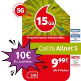 Vodafone Prepaid CallYa S | 15 GB | 10 EUR Startguthaben | ohne Vertrag | 5G-Netz | Telefon- SMS-Flat | EU-Roaming