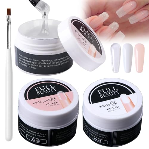 3 Stück Gel Nägel 15ml Aufbaugel für Gelnägel Kann DIY Gel für Nägel UV Aufbaugel für Nägel Geeignet für den Heimsalon Maniküre Verstärkungsverlängerung Reparatur mit Nagelbürste (weißes Nude-Pulver)