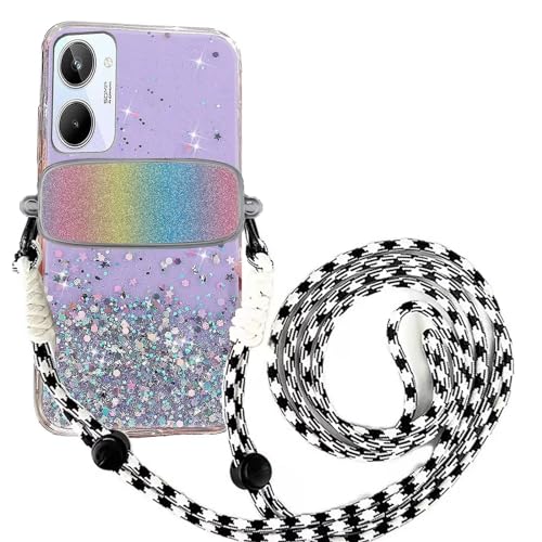 Tivenfezk Nadoli für Oppo Realme 10 4G Glitzer Handykette Hülle,Silikon Bling Durchsichtig Crossbody Tasche zum Umhängen Schutzhülle mit Telefon Clip Halter Band