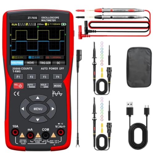 Mulcort 3-in-1-Digitalmultimeter, 50 MHz Bandbreite, 280 MS Abtastrate, PC-Wellenformdatenspeicherung, Zweikanal-Oszilloskop-Signalgenerator, 3,5-Zoll-Farbdisplay, Ziffernmultimeter, Hand-Oszillometer