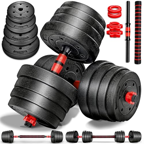 RE:SPORT 2 in 1 Hanteln Set 30 kg | Hantelset verstellbar | Kurzhantel & Langhantel | Sternverschlüsse & Verbindungsrohr