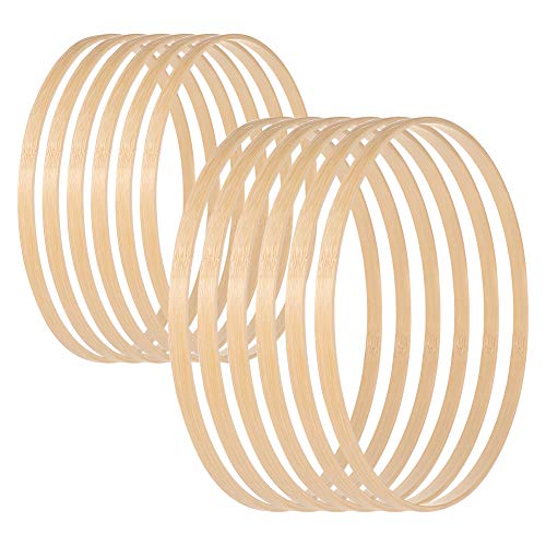 upain 12 Stück 2 Größen Holzring Traumfänger Ringe Set Holz Bambus Blumenkranz Makramee Kranz Ringe Craft Hoop Ringe für DIY Traumfänger Hochzeitskranz Kranz Dekor Wandbehang Handwerk 15cm & 20cm