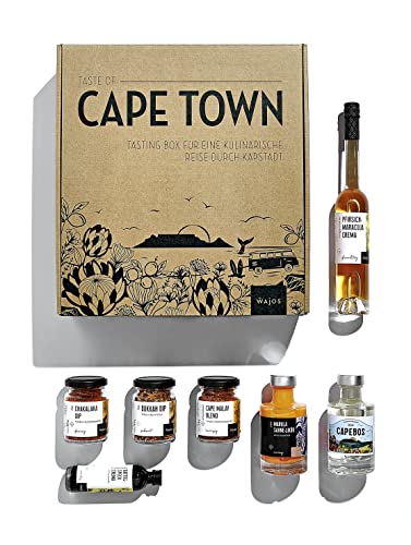 WAJOS Probierpaket Tasting Set "Taste of Cape Town“| kulinarische Reise durch Südafrika + Video für zuhause | Gewürze, Essig, Likör & Gin.Geschenkidee