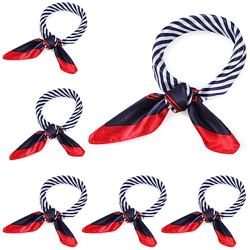HICARER 6 Stück Nautisch Quadratisch Schals Rot Weiß Blau Schals Seemann Imitierte Seidenschals für Damen, Klassisch Stil