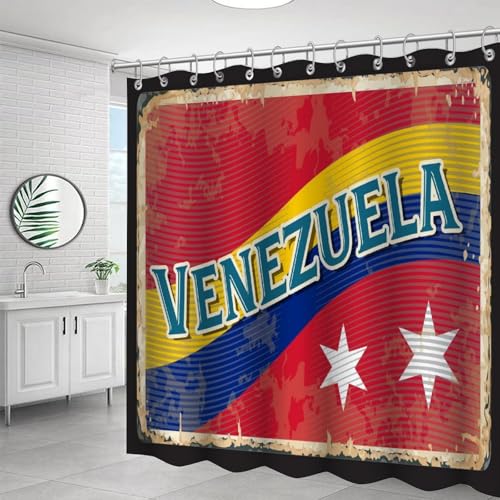 Yelolyio Venezuela-Flagge, Duschvorhang, Venezuela, 183 x 183 cm, Badvorhang mit Haken, wasserdichte Badewannen, lustige Badezimmer-Dekoration, moderne Badezimmer-Duschvorhang-Sets