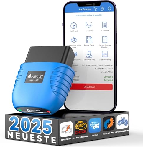 AUTOPHIX Nexlink OBD2 Bluetooth 5.0 Diagnosegerät Auto für Autos und Motorräder, OBD2 Bluetooth Adapter Prüfung Motorlicht Smog Prüfung OBD2 Diagnosegerät Bluetooth für iOS und Android