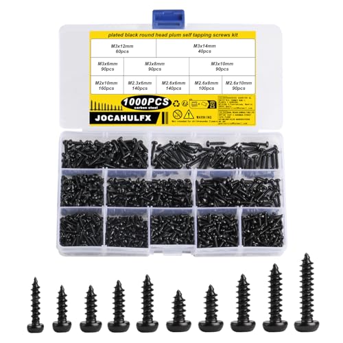 1000 Stück Blechschrauben Selbstschneidende Schrauben, TORX Schrauben Schwarze, M2 M2,3 M2,6 M3 Karosserieschrauben, Linsenkopfschrauben Torx-Flachkopf Schrauben, Bohrschrauben, Holzschrauben