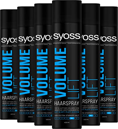 Syoss Haarspray Volume Lift 6er Pack (6x 400 ml) Haltegrad 4, Styling Spray für 100% luftiges Volumen, Volumen Spray für 48 h Styling-Kontrolle, ohne zu beschweren