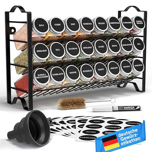 Deco haus® Gewürzregal Stehend & Wand [MIT GEWÜRZDOSEN & ETIKETTEN] - Gewürz Organizer - Spice Rack Organizer - Gewürzständer - Gewürzregalsystem Hängend - Gewürzaufbewahrung - Gewürzgläser mit Regal