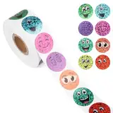 500 Stück Folienaufkleber mit Happy Face, 25mm Klein Rund Smiley-Aufkleberrolle Glitzer Smiley-Anreizaufkleber für Belohnungstafeln für Kinder Schüler Lehrer