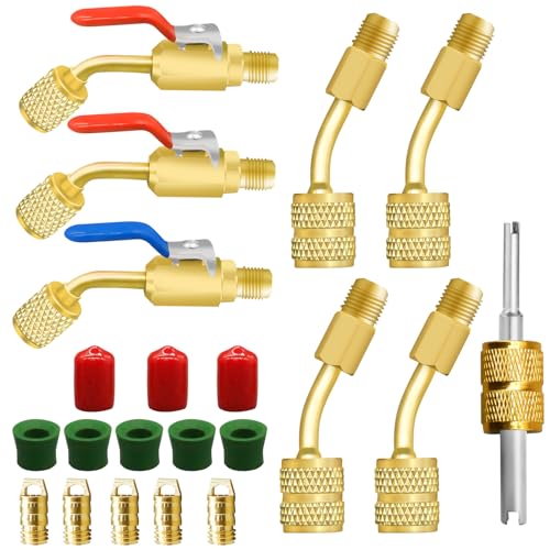 21-teiliges klein Split Adapter Set, R410A Adapter, R410A Kältemittel, verlustarme Armaturen, HVAC für R410A, R134A, R12, R22, Kältemittel, Klimaanlage, abgewinkelter Kugelhahn 1/4 Zoll