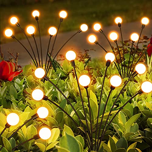 PKKP Firefly Solar Pathway Lights, 2 Stück Außen Beleuchtung Glühwürmchen Licht LED, IP65 Wasserdicht Gartenkunst-Feenbeleuchtung Für Fußweg Yard Patio Walkway Decor, 8LED